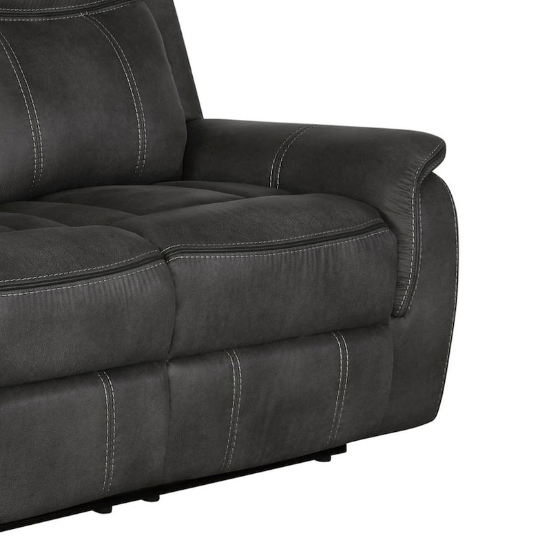 Tom 85 Inch Motion Manual Recliner Sofa, Gel Memory Foam Black Faux Leather