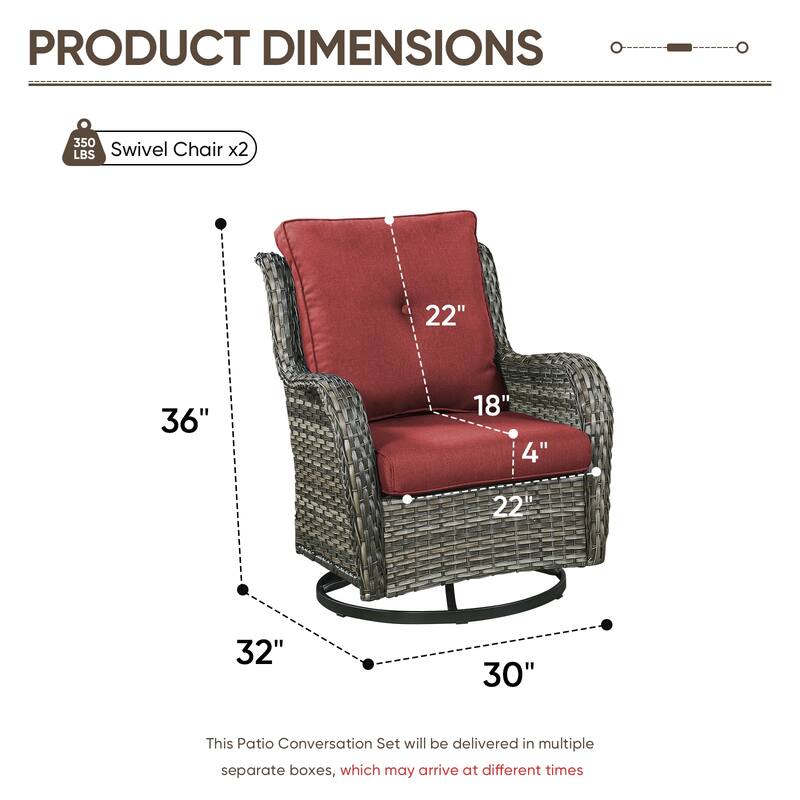 Pocassy Outdoor Wicker Glider Swivel Club Chairs (Set of 2) - Mix Grey