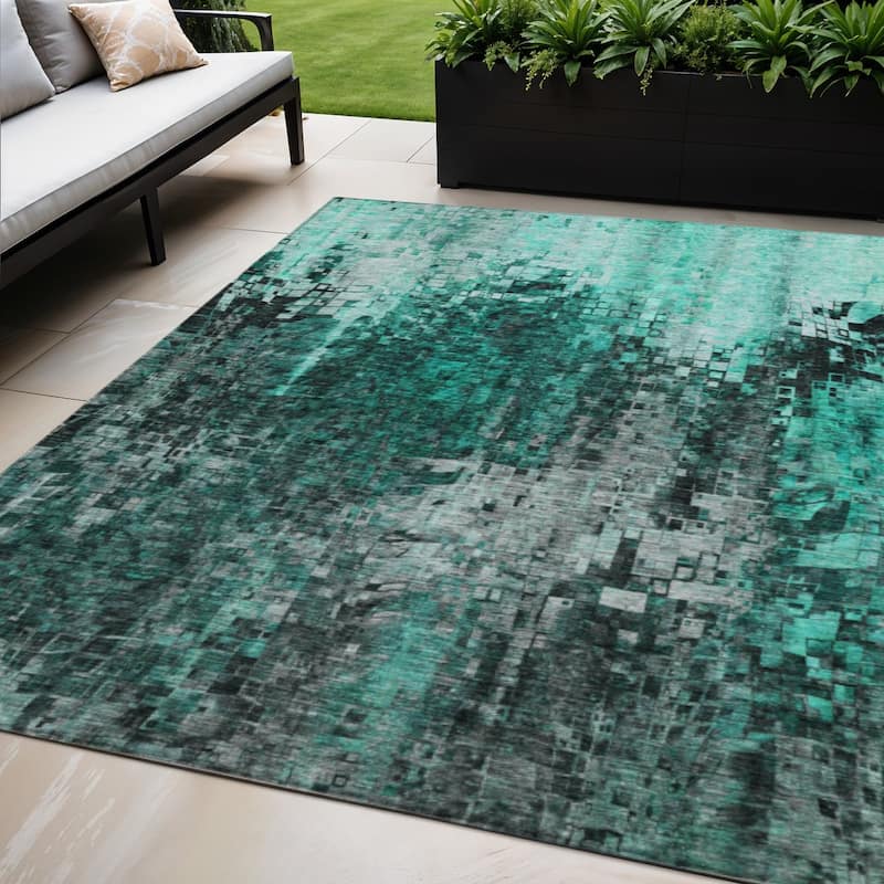 HomeRoots Abstract Transitional Rectangle Outdoor Rug - 5' X 8'