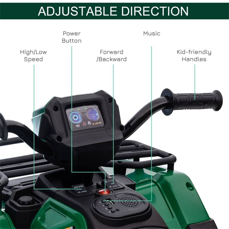 12V Kids Electric ATV with Comfortable Seat and Dashboard USB AUX Music and Safe Two-Speed - 34.6" L x 17.7" W x 19.7" H