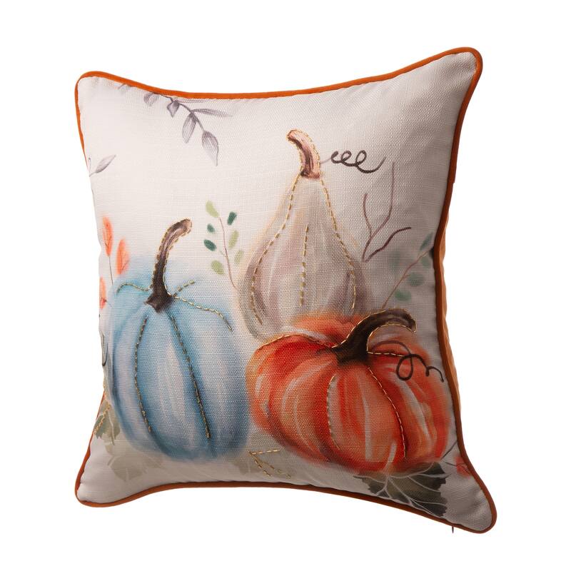 Glitzhome Farmhouse Thanksgiving Harvest Turkey Embroidered Pillow or Pillow Cover