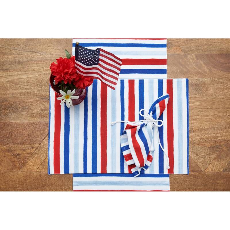 Patriotic Watercolor Stripes 4th of July Cotton Tabletop Placemats, Set of 6, 14" x 20"