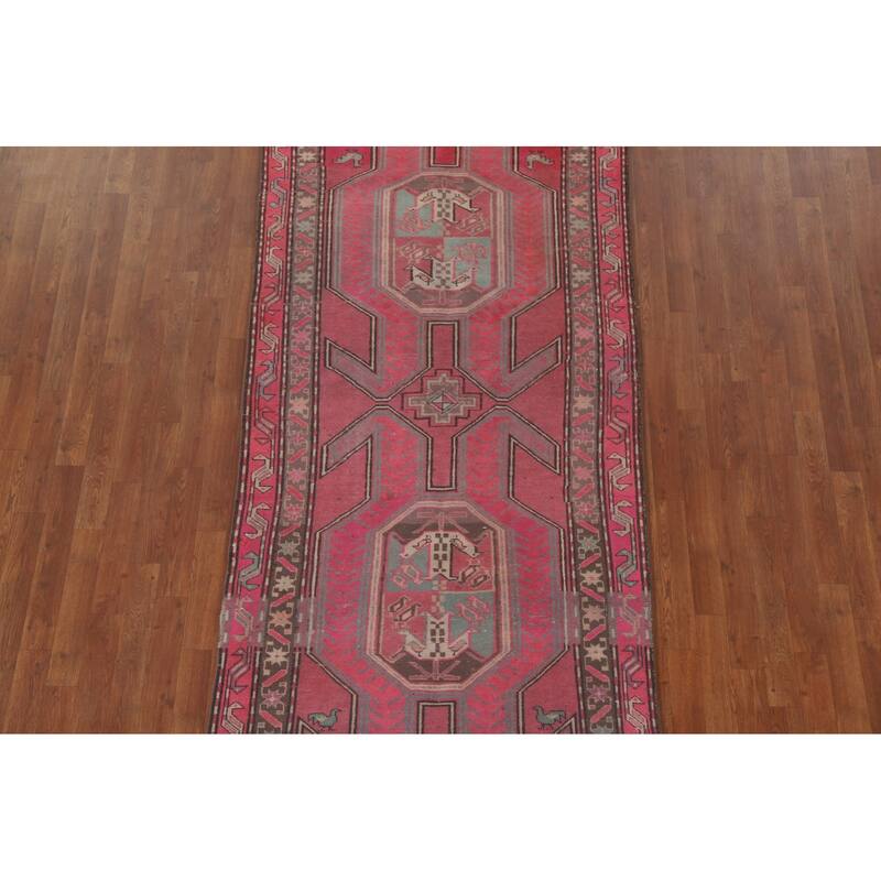 Hand Knotted Oriental 100% Wool Carpet Traditional Tribal Pink Meshkin Runner Rug - 9' 5'' X 3' 9''