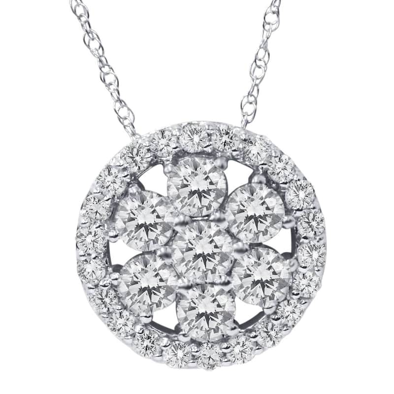 1 ct Diamond Halo Pendant White Gold