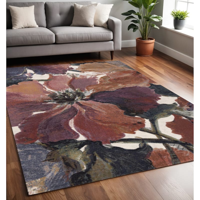 HomeRoots Botanical Leaves Modern Rectangle Area Rug - 5' X 8' - 5' X 8'