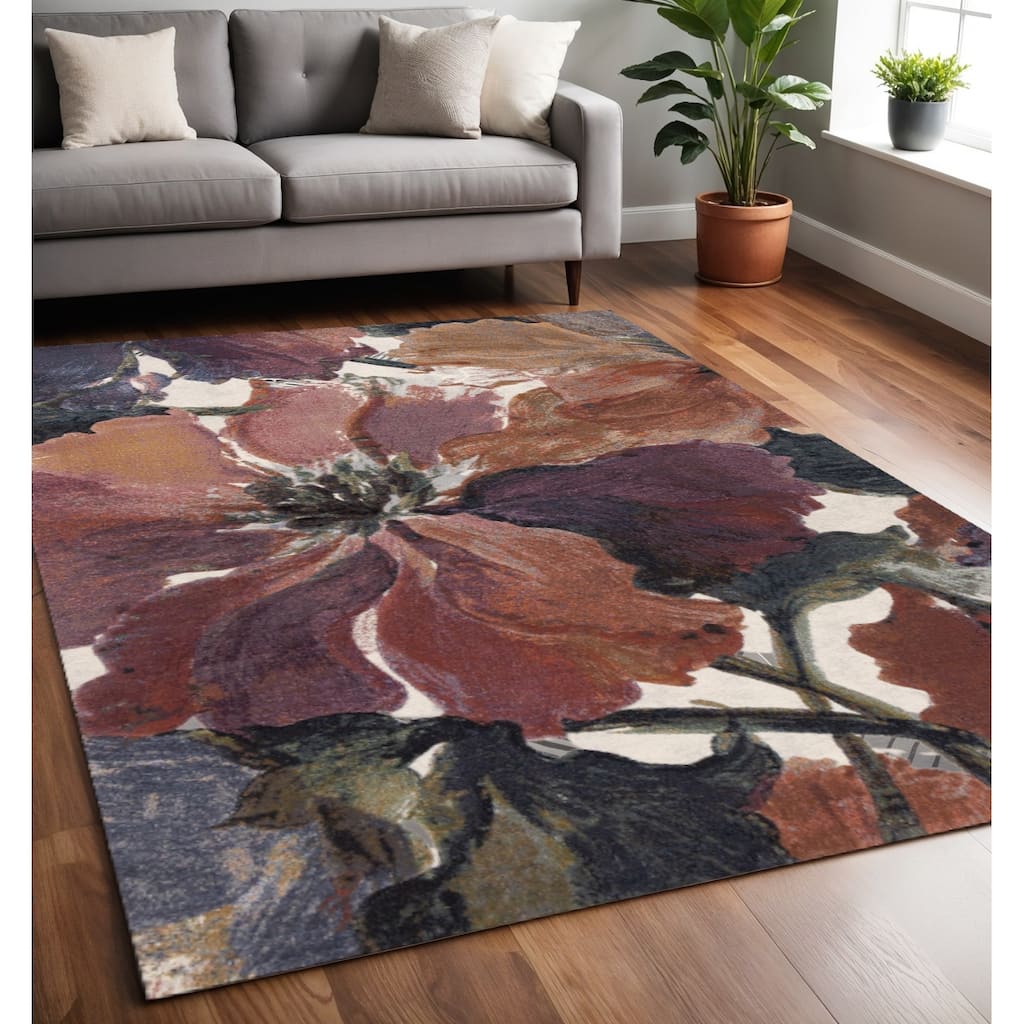 HomeRoots Botanical Leaves Modern Rectangle Area Rug - 5' X 8'