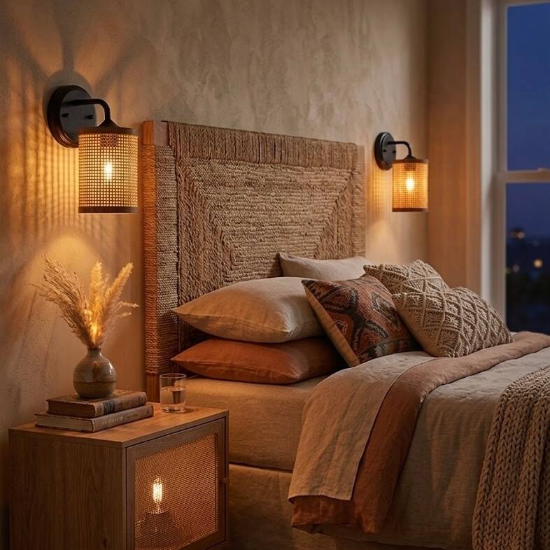 Azura Single-Light Wall Sconce with Rattan Shade