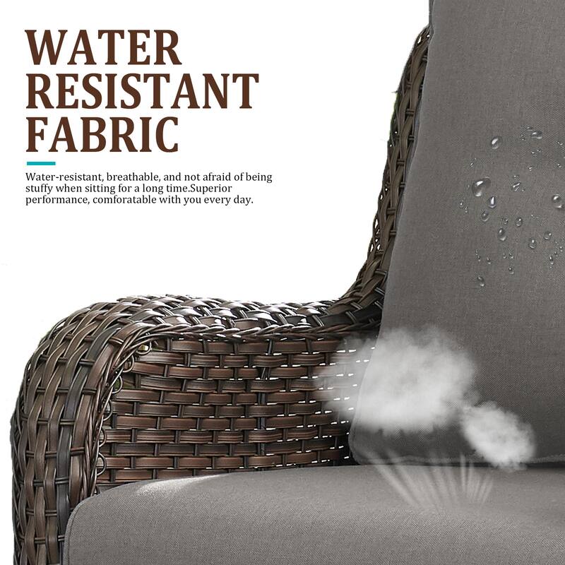 Gymojoy 5-Piece Outdoor Wicker Patio Furniture with Fire Pit Table, Rattan Coversation Set with Water Resistant Thick Cushions