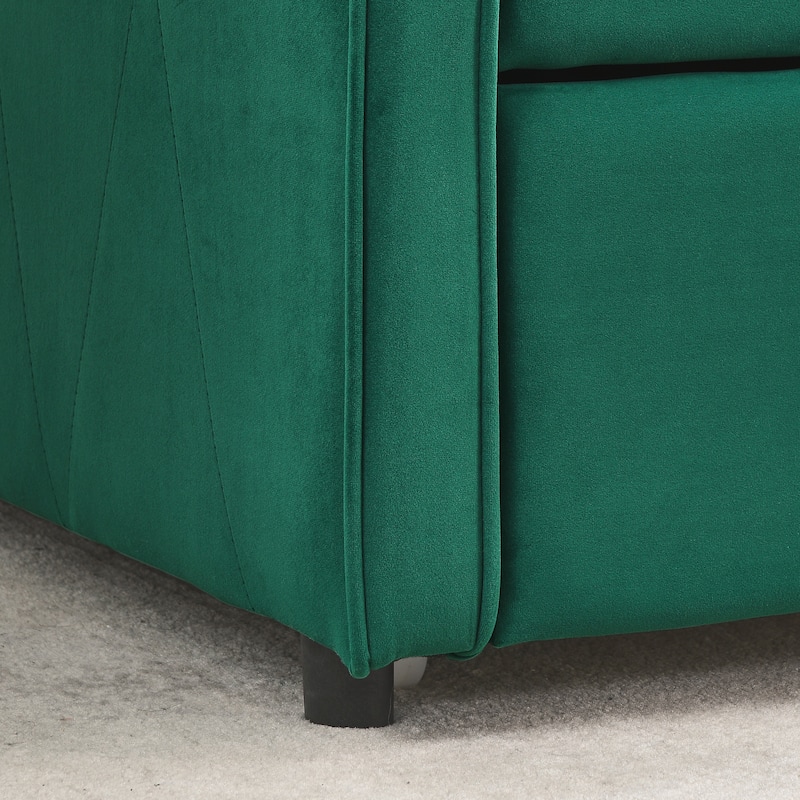 Green Velvet Upholstered Tufted Sofa Bed Twin Size Daybed with Trundle and Curved Arms for Living Room, Guest Room