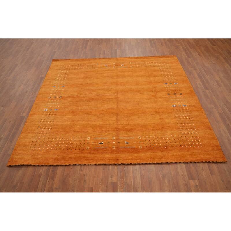 Hand Knotted Oriental 100% Wool Carpet Tribal Animal Pictorial Oranges & Rust Gabbeh Area Rug - 7' 10'' X 8' 3''