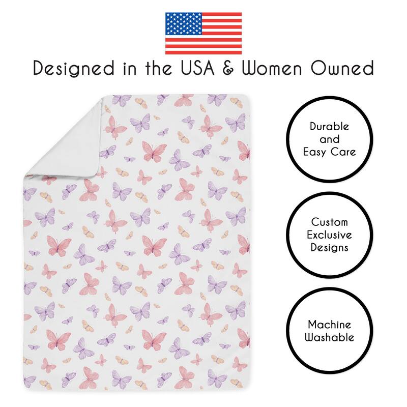 Sweet Jojo Designs Pink and Purple Shabby Chic Butterfly Girl 5pc Toddler-size Comforter Set - Colorful Butterflies Watercolor