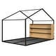 preview thumbnail 5 of 11, Black Full Size Metal Wood House Bed Frame with Shelves and Lights for Kids, Boys and Girls