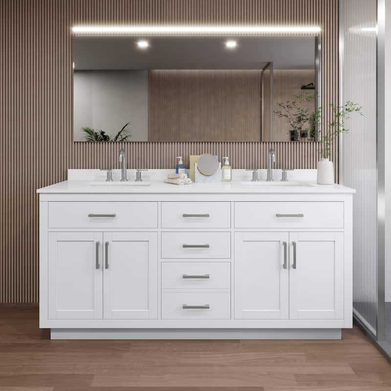 Wyndham Collection WCG262672D-QTZ-US3MXX Beckett TK 72" Free Standing - White / White Quartz Top / Brushed Nickel Hardware