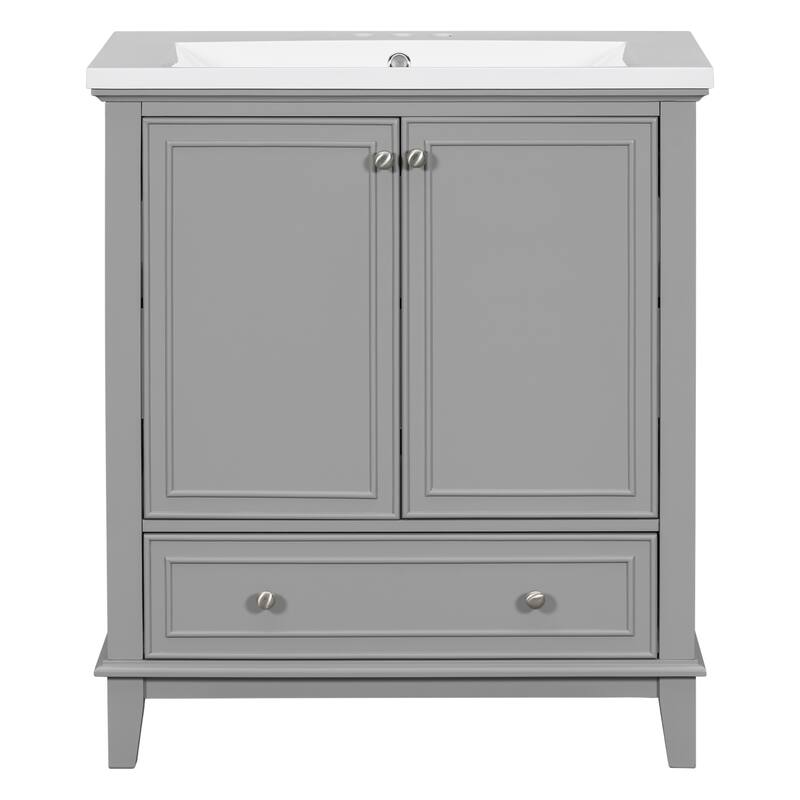 GDFStudio - Emerson 30-Inch Freestanding Bathroom Vanity with Ceramic Sink, Multi-functional Cabinet and Drawer