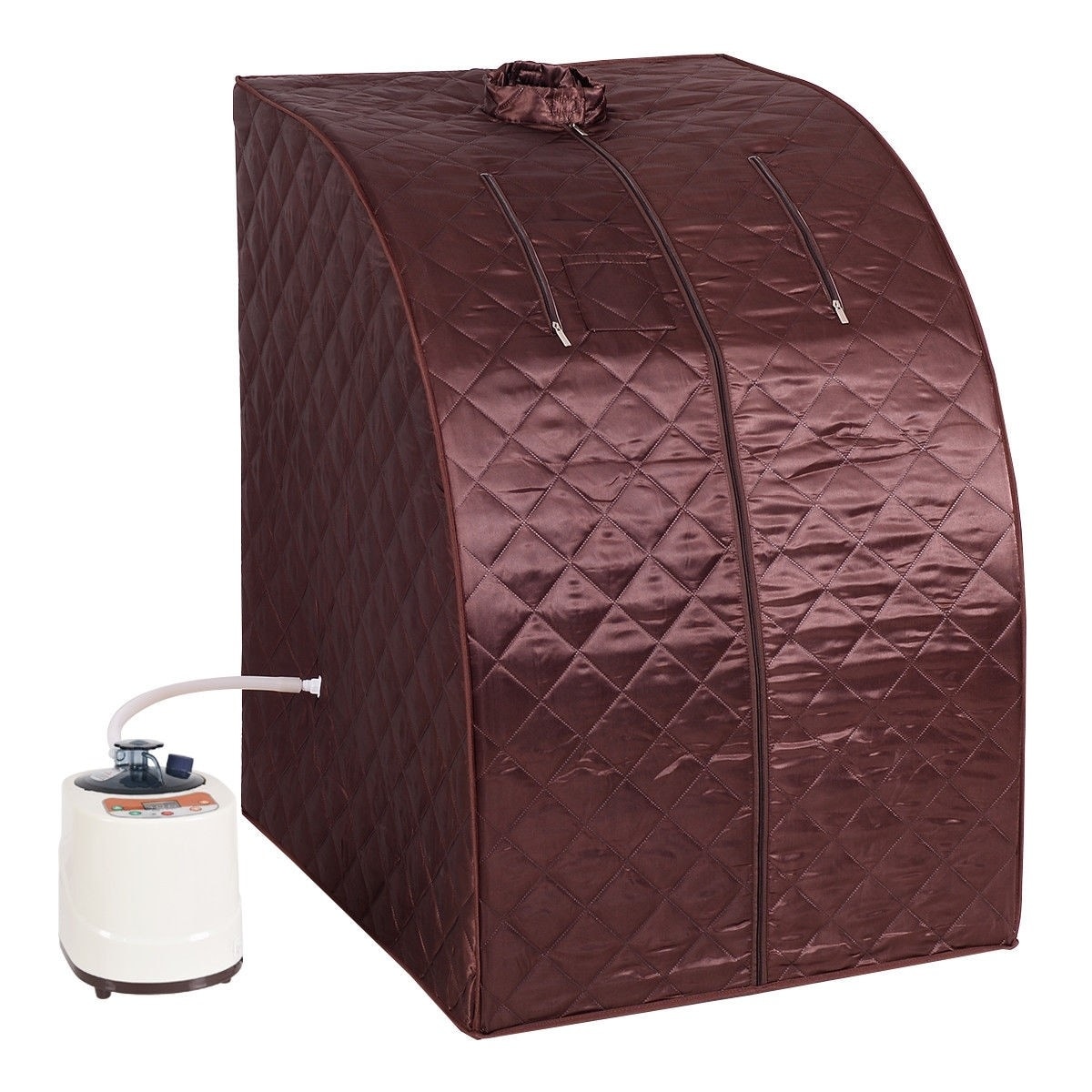 Portable Steam Sauna for Home Use with Adjustable Temperature, Folding Chair and Foot Massager - Coffee - 33.9