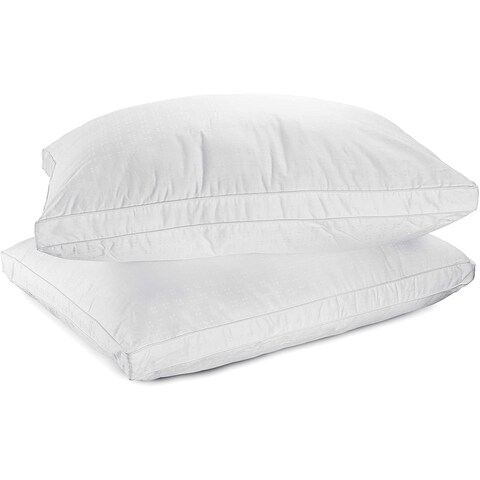 MAXI Down Alternative Pillow 100% Cotton Fabric Bed Pillow - with 1.5" Gusset - 100% Microfiber Filled Pillow (Set of 2) - White