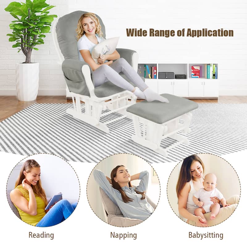 Gymax Baby Nursery Relax Rocker Rocking Chair Glider & Ottoman Set w/
