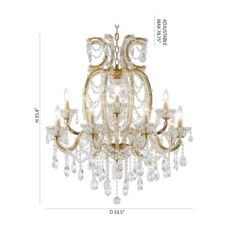 60-Light Satin Brass Chandelier With Clear Hanging Crystals