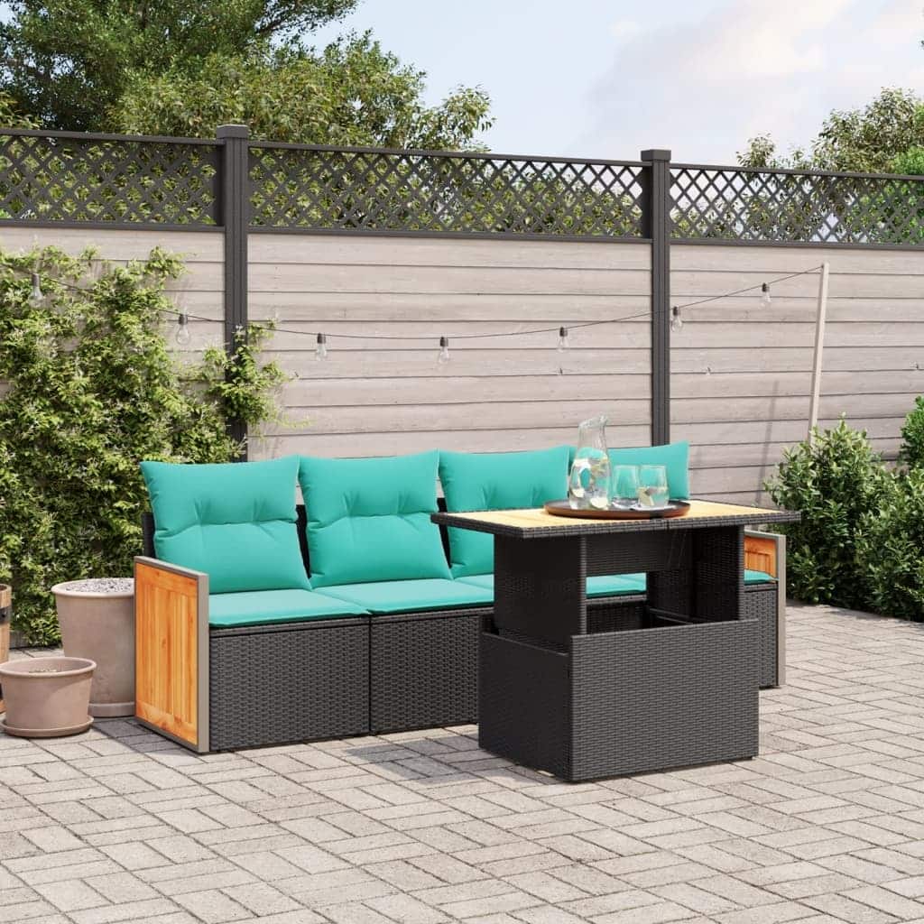 vidaXL Patio Sofa Set with Cushions Outdoor Furniture 5 Piece Poly Rattan - 21.7 x 24.4 x 27.2