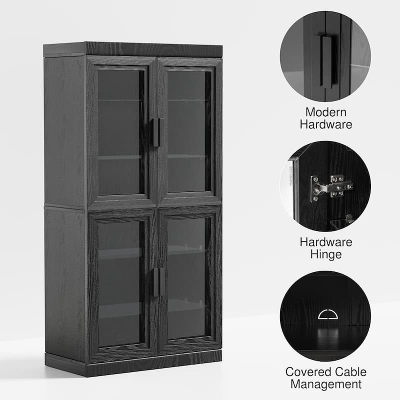 Solid Wood Storage Cabinet with two Glass Doors 31"