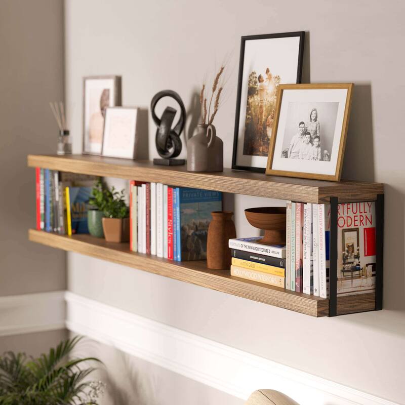 Wallniture Roca 60 inch Bookshelves Wall Mounted, Living Room Shelves, Floating Wood Shelf, Shelves for Wall Storage