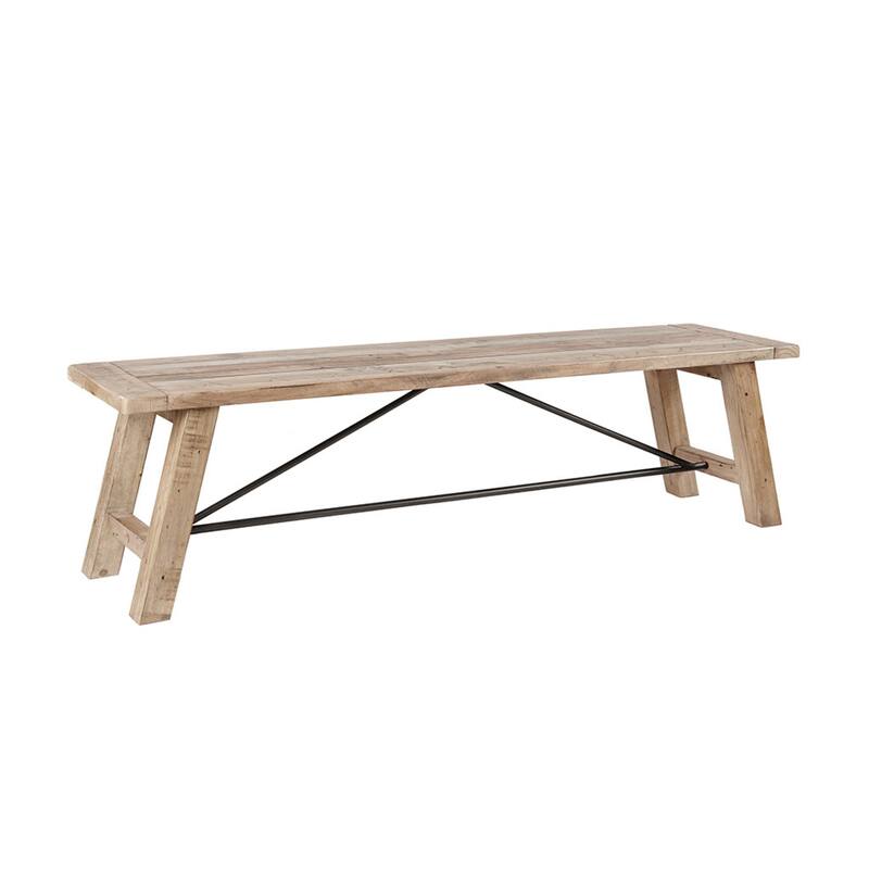 Roomfitters 66-Inch Solid Pine Dining Bench, Weathered Natural Finish with Gunmetal Accents