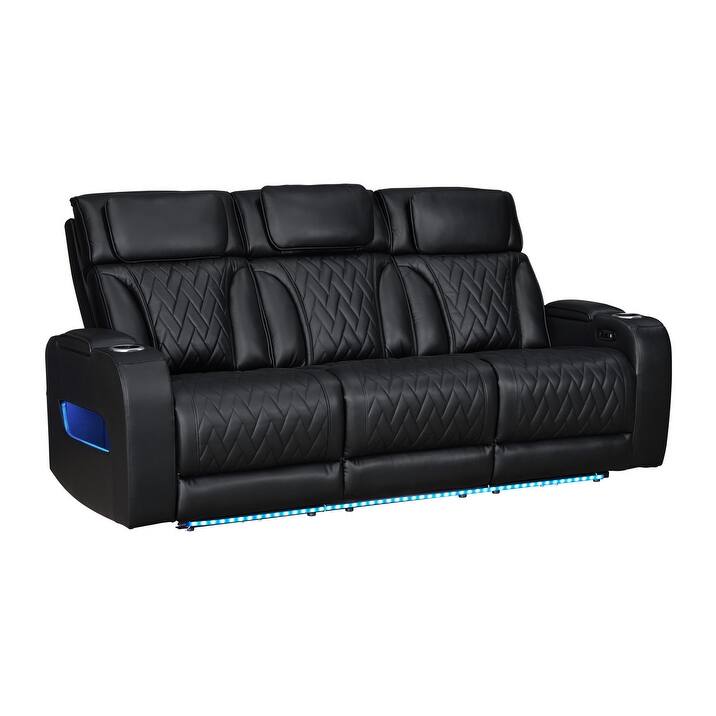 Jazz 84"W Leather Aire Power Reclining Sofa w/Power Headrest, LED, Wireless Charging Drop-Down Table, USB, Storage & Cupholders