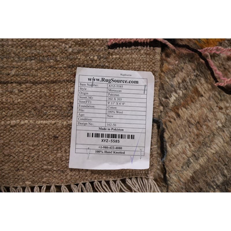 Modern Moroccan Wool Area Rug Hand-knotted Living Room Carpet - 6'8" x 9'11"