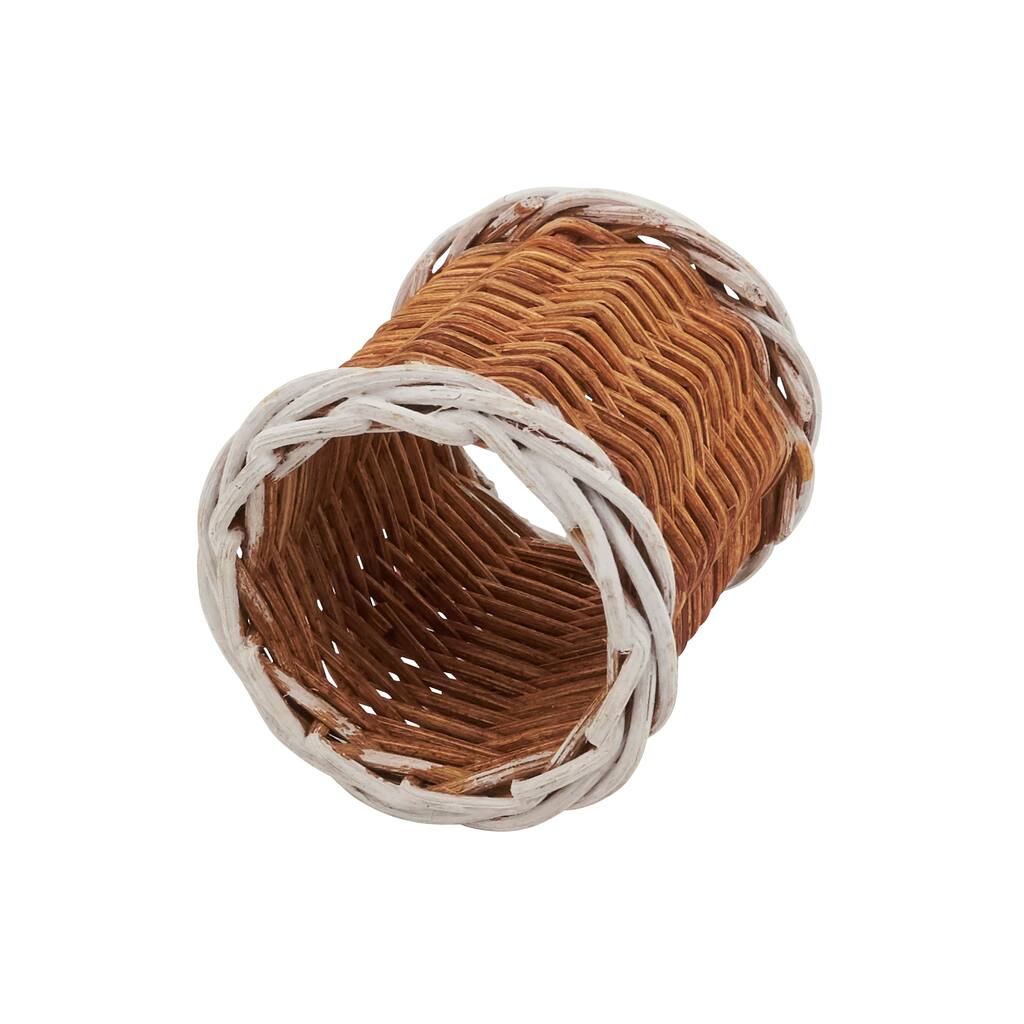 Rustic Charm Two-Tone Rattan Napkin Ring (Set of 4)
