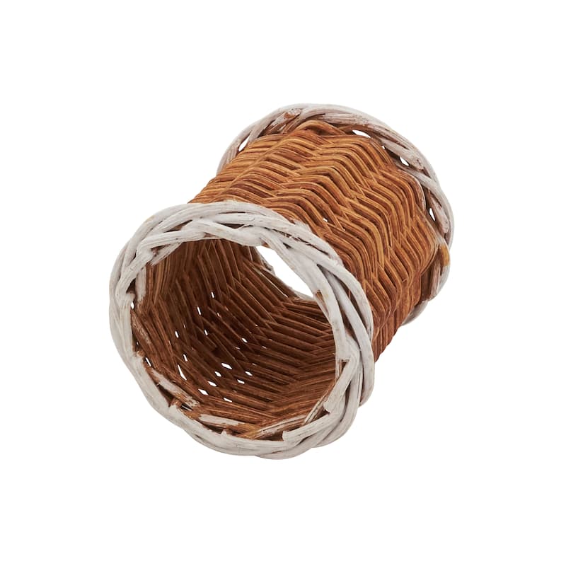 Rustic Charm Two-Tone Rattan Napkin Ring (Set of 4) - Set of 4 - Caramel
