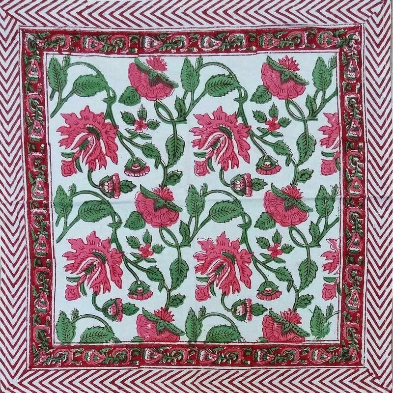 Romantic Floral Block Print Tablecloth Collection - Set of 4 Napkins