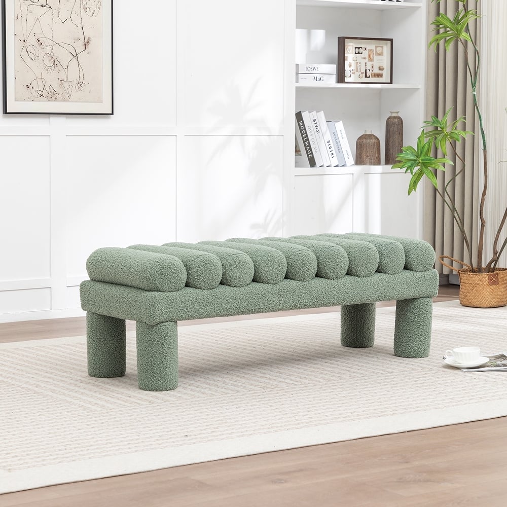 SEYNAR Modern Teddy Velvet Upholstered Rentangle Ottoman