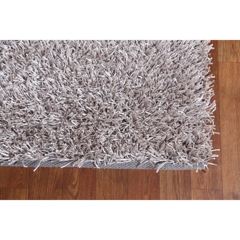 Hand Knotted Oriental Polyester Carpet Modern Contemporary Beige & Ivories Shaggy Area Rug - 4' 9'' X 2' 8''