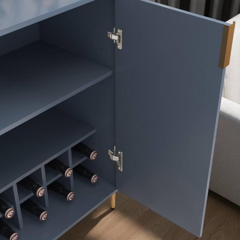 Modern 2-Door Wine Bar Cabinet with Bottle Storage Rack and Adjustable Shelf, Buffet Sideboard for Kitchen or Coffee Bar