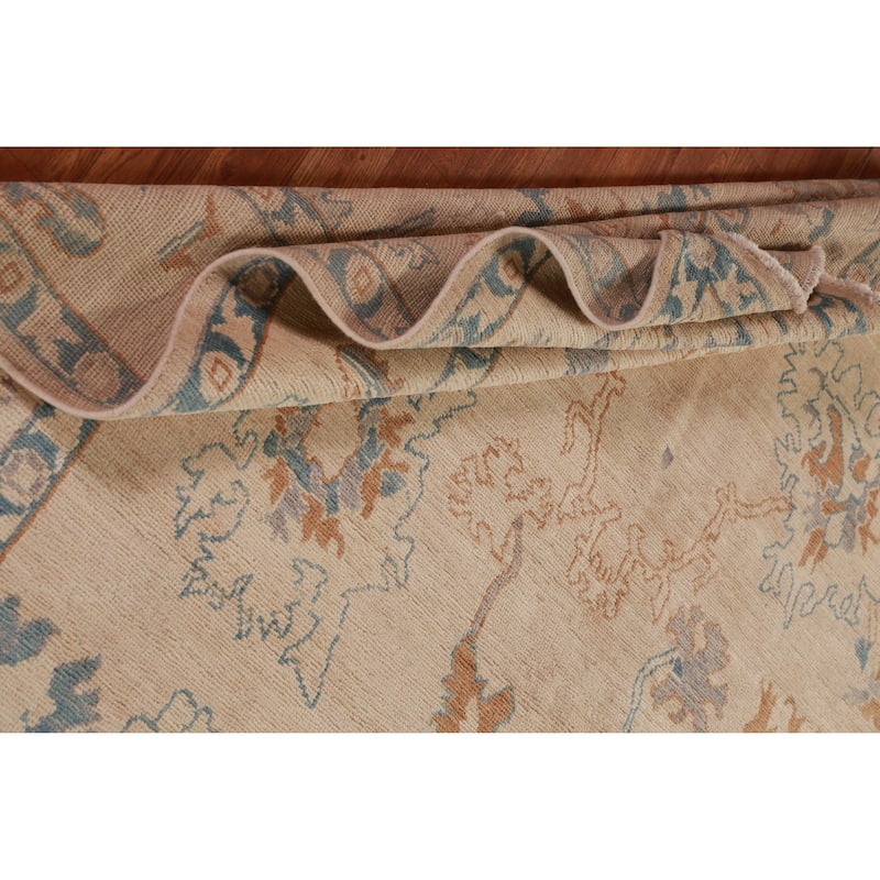 Hand Knotted Oriental 100% Wool Carpet Transitional All-Over Beige & Ivories Oushak Area Rug - 8' 5'' X 6' 6''