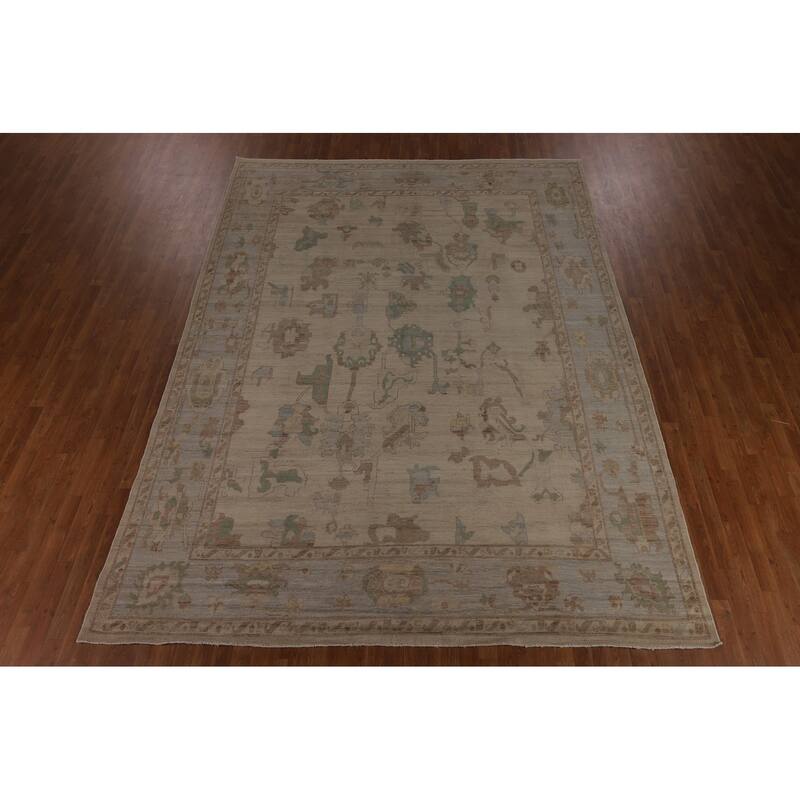 Vegetable Dye Oushak Turkish Rug Handmade Floral Wool Carpet - 9'4"x 12'5"