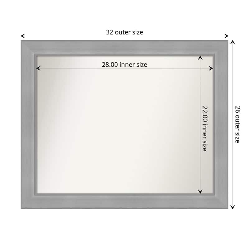 Non-Beveled Bathroom Wall Mirror - Vista Brushed Nickel Frame - 32 x 26 in - Vista Brushed Nickel