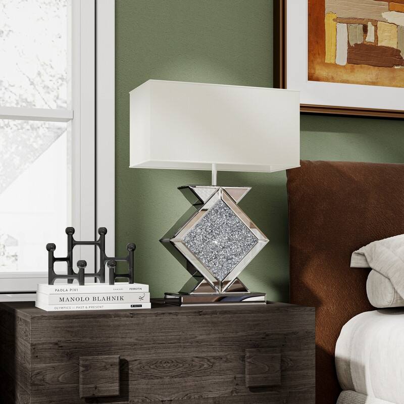 18.9"H Table Lamp With Crystal Mirrored Glass Base