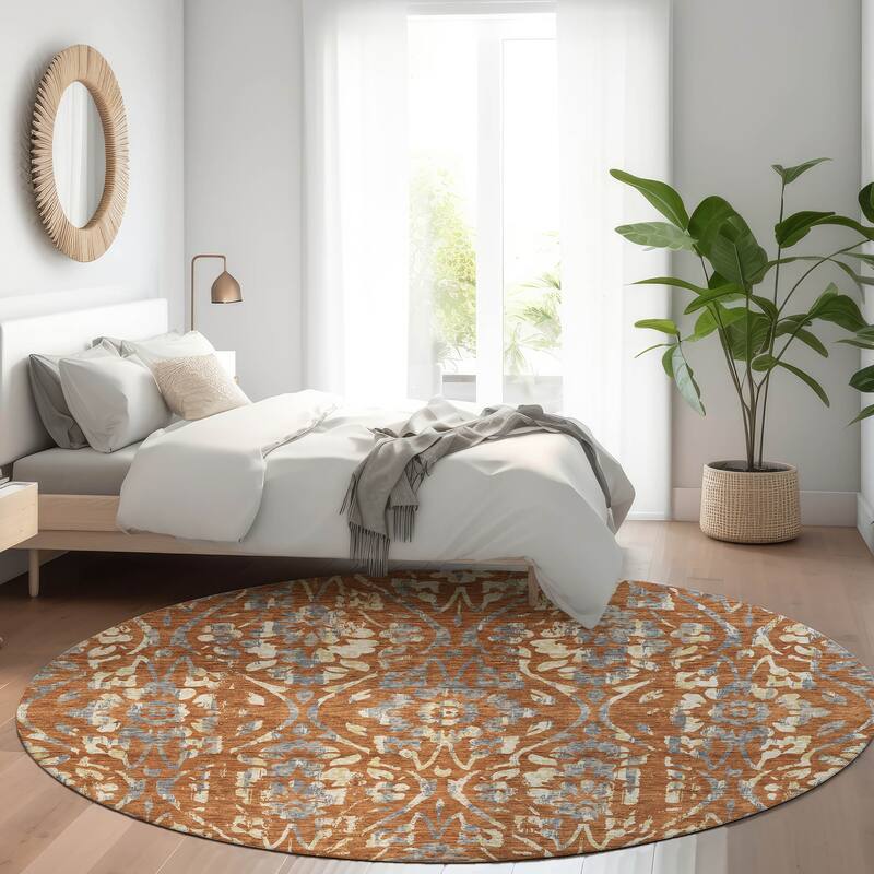 Premium Washable Super Soft Floral Damask Mayfield Rug - Paprika - 8' x 8'