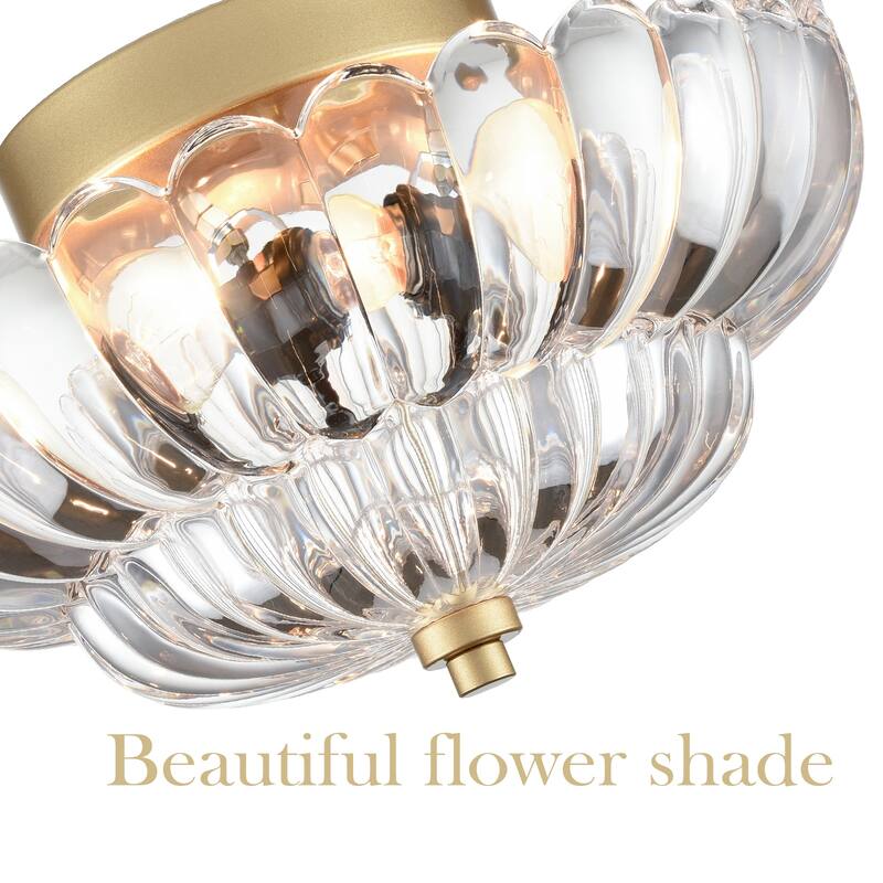 Bolero 3-light Modern Gold Metal with Scalloped Clear Glass Semi Flush Mount Ceiling Light