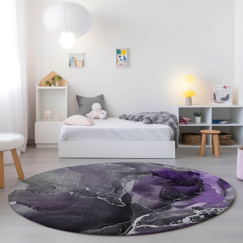 Machine Washable Indoor/ Outdoor Chantille Abstract Purple Rug - Purple - 8' x 8'
