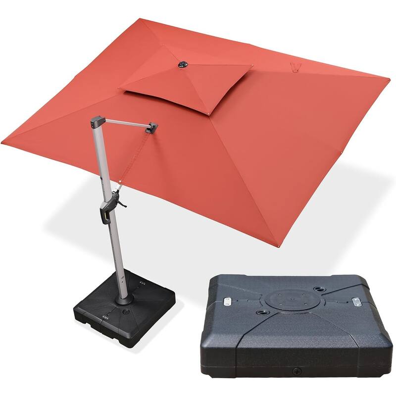 PURPLE LEAF 11ft Square Patio Cantilever Umbrella with Base - Terre red