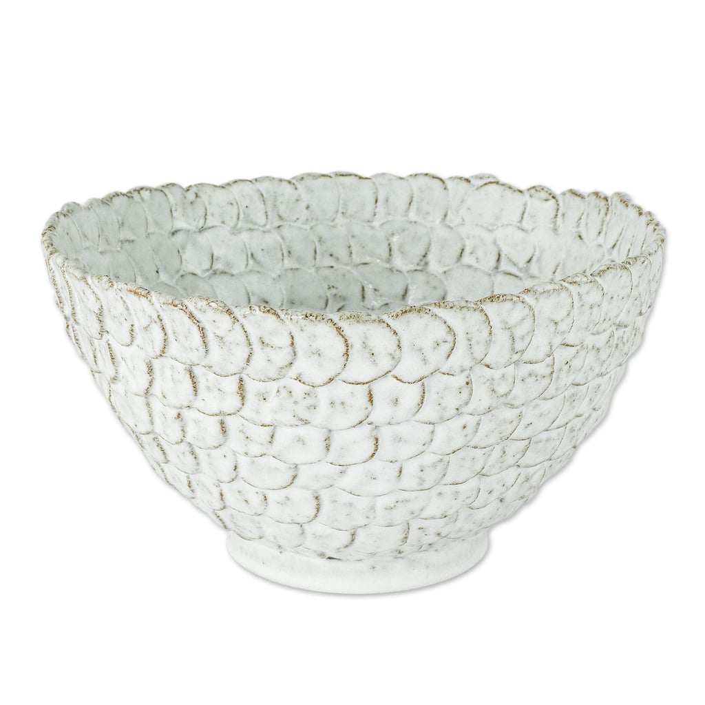Novica Handmade White Scales Ceramic Serving Bowl
