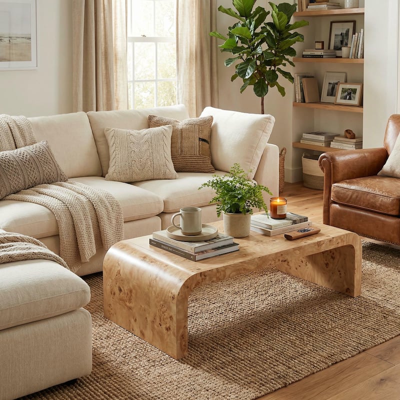 Christopher Knight Home - Burri Modern 53.7" Rectangular Waterfall Coffee Table with Curved Edges, Versatile for Living Areas