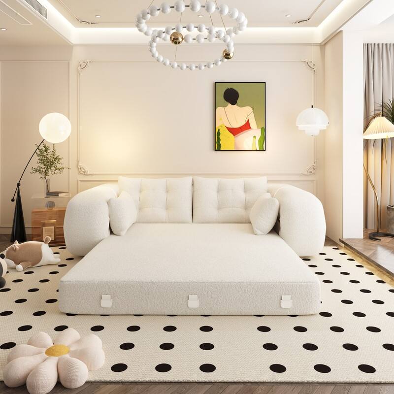 78.7" Multifunctional Foldable Sofa Bed, 3 in 1 Teddy Fabric Foam Filled Sleeper Sofa Bed