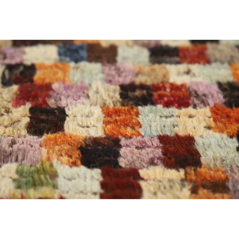 Checkered Tribal Moroccan Oriental Runner Rug Hand-Knotted Wool Carpet - 2'9" x 9'6"
