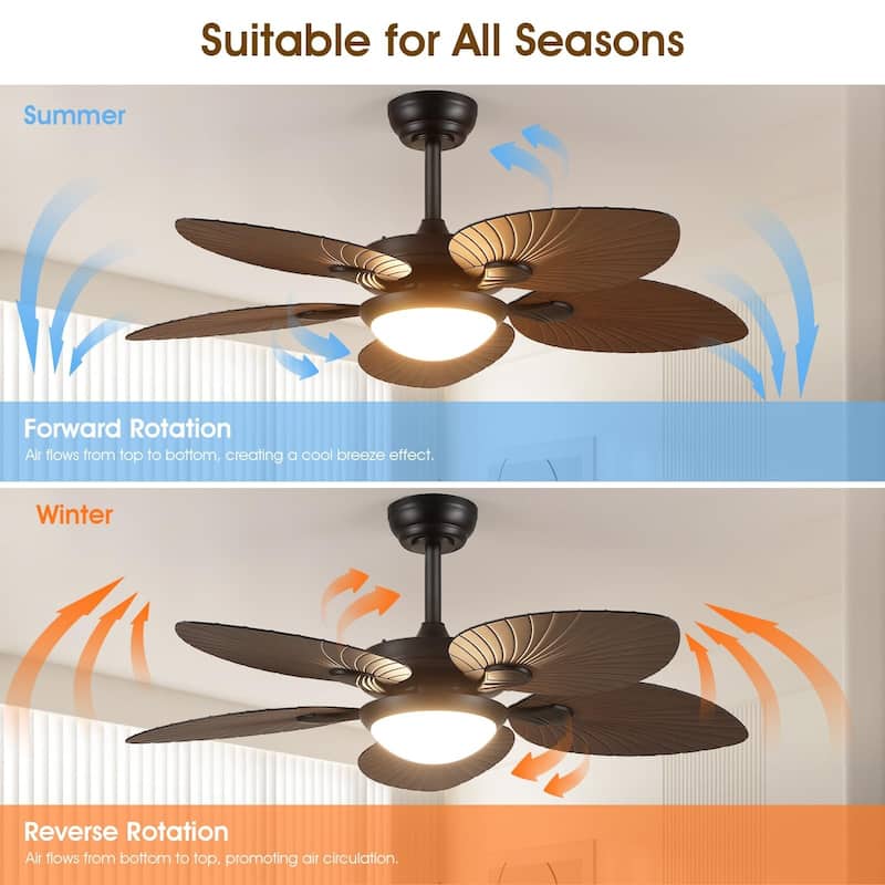 Kviflon 44" Wood GrainTropical Ceiling Fan with Light and Remote,Indoor and Outdoor Ceiling Fan,Waterproof - 44 Inches