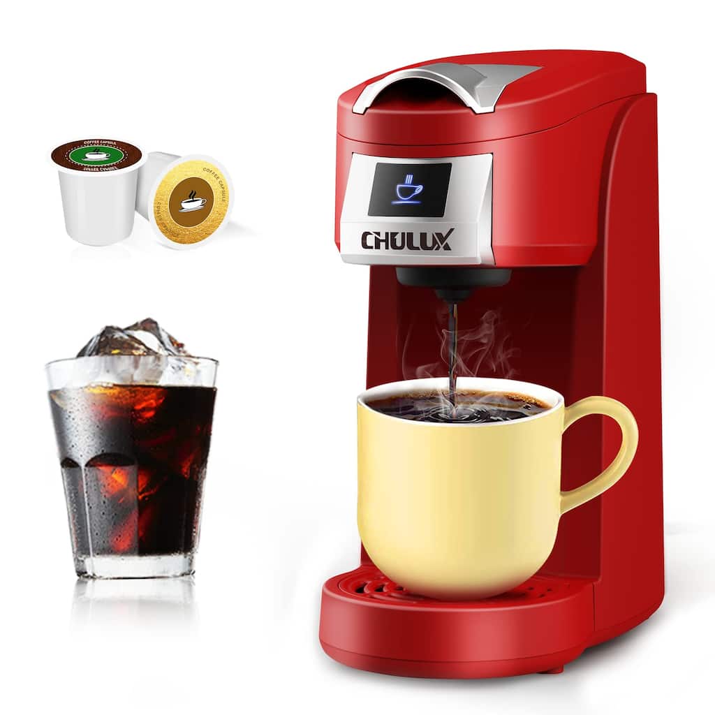 Single Serve Coffee Maker, Red Single Cup Coffee Machine for K Cup & Ground Coffee, 5 to 12oz Brew Sizes in Mins