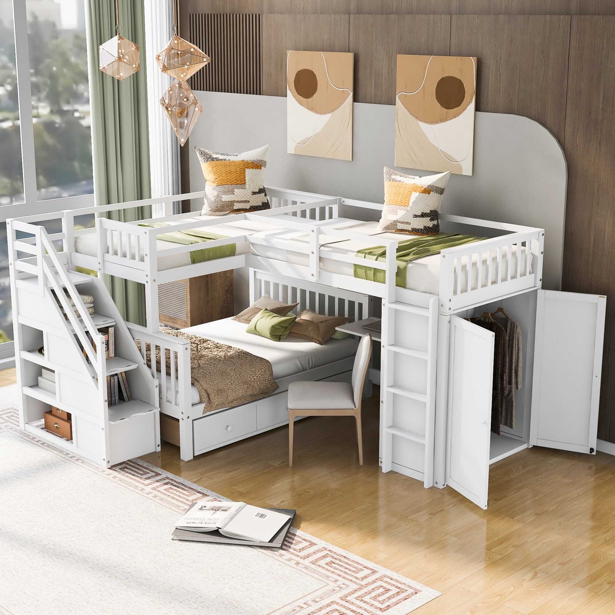 White twin over full bunk bed with storage on sale
