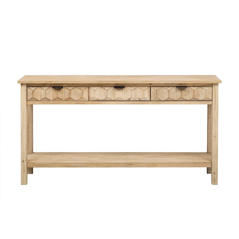 Modern 60" Console Table with 3 Drawers Honeycomb Design for Study Entryway Hallway